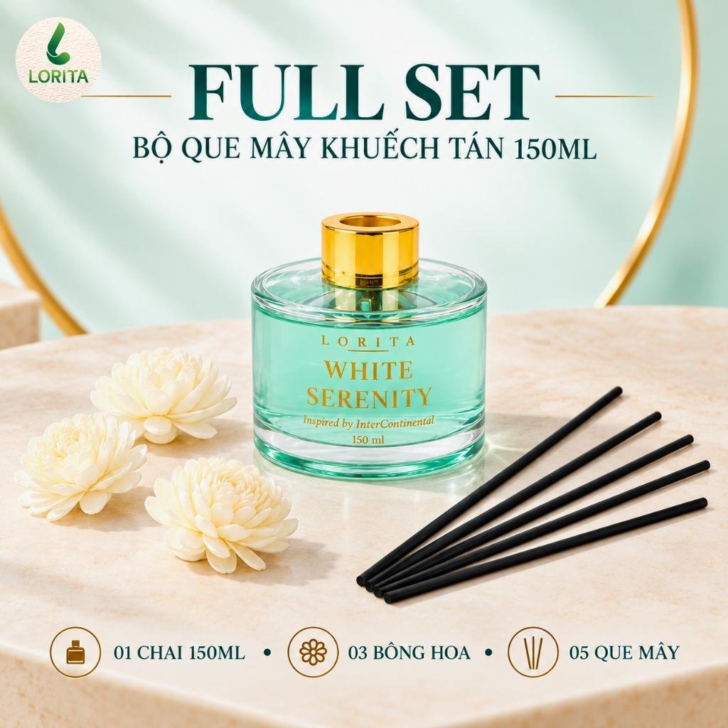Bộ Que Mây Tinh Dầu 150ML - White Serenity - Ảnh 2